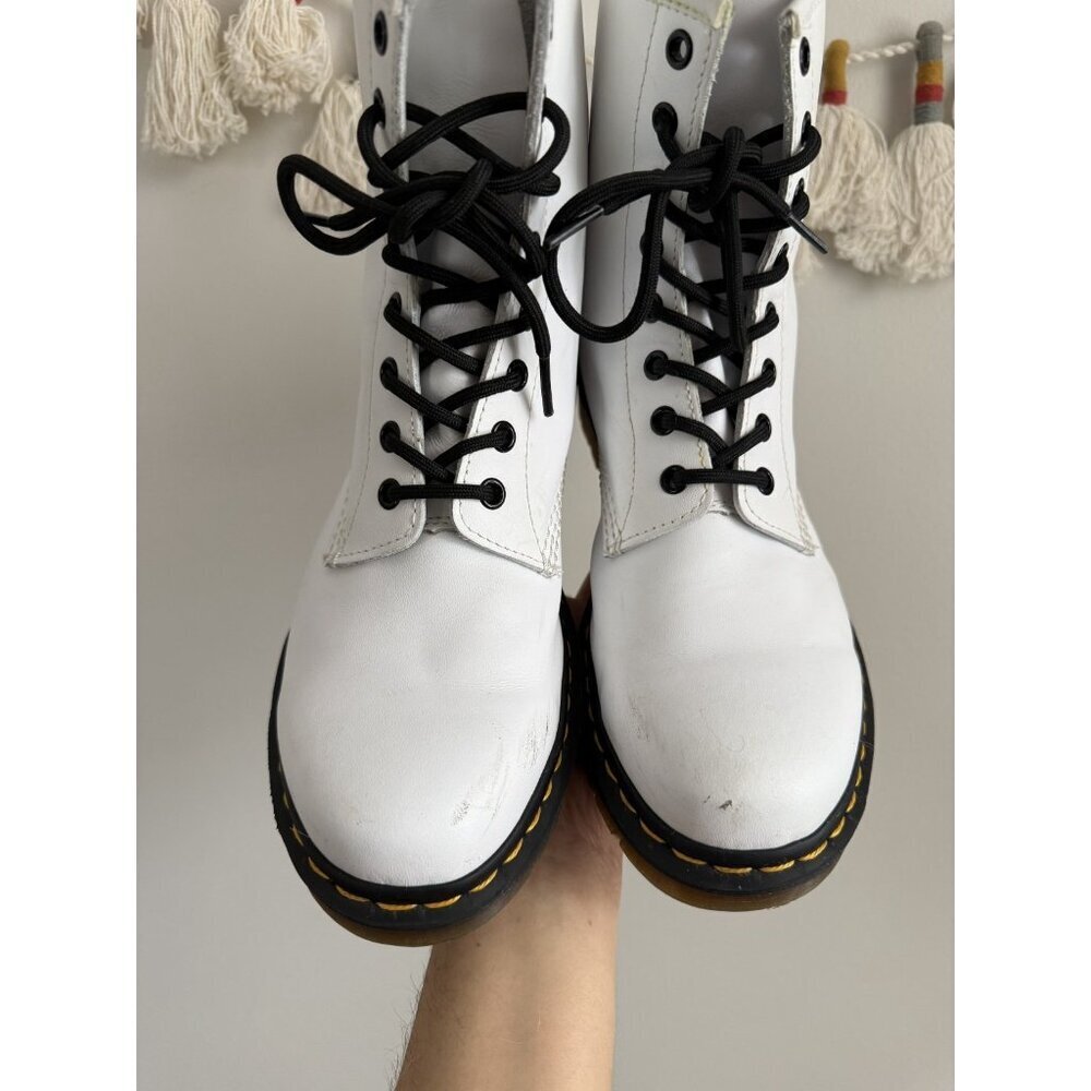 Dr. Martens Women's 1460 Patent Leather White Lace Up Moto Boots Grunge Retro 10 - Picture 5 of 10